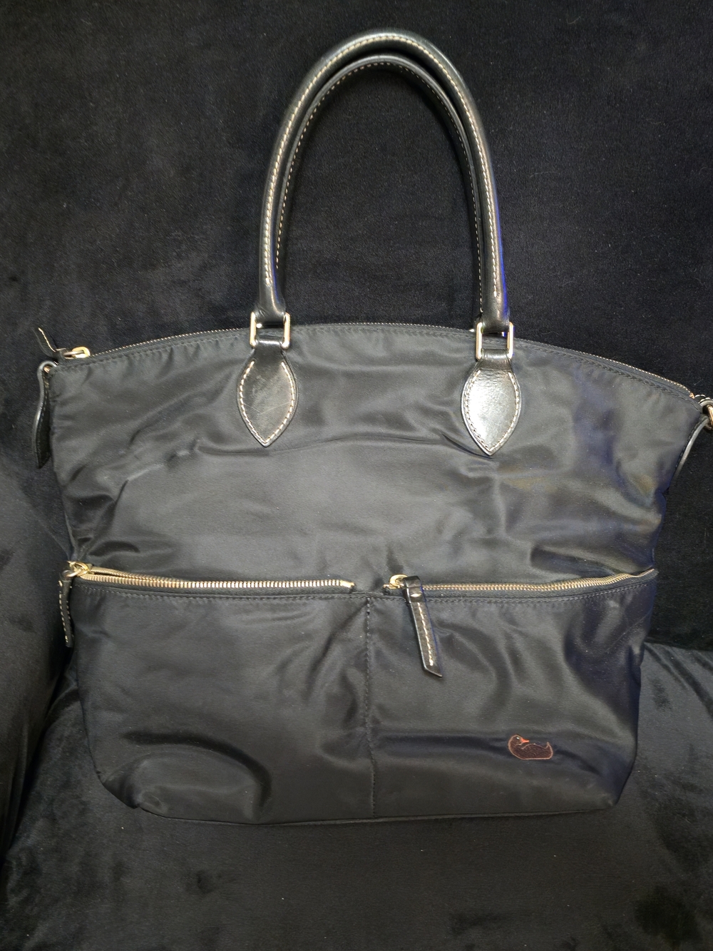 Dooney & Bourke Large Black Nylon Tote with Gold Zippers